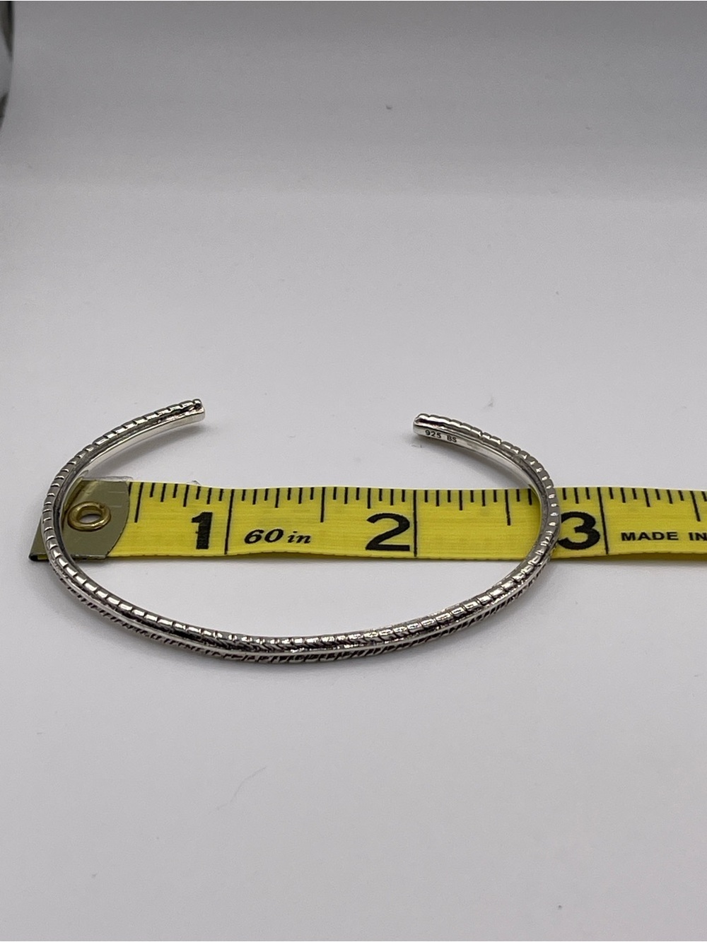 Sterling Silver 925 Feather Rope Small Cuff Bangle Bracelet - Picture 7 of 7